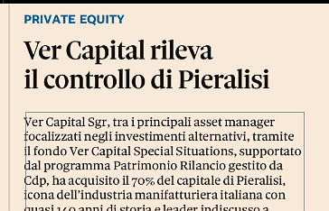 Ver Capital rileva il controllo di Pieralisi 